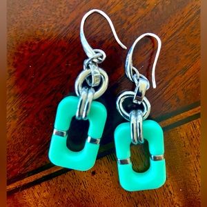 Diane Von Furstenberg Silver Drop With Blue Square Resin Earrings